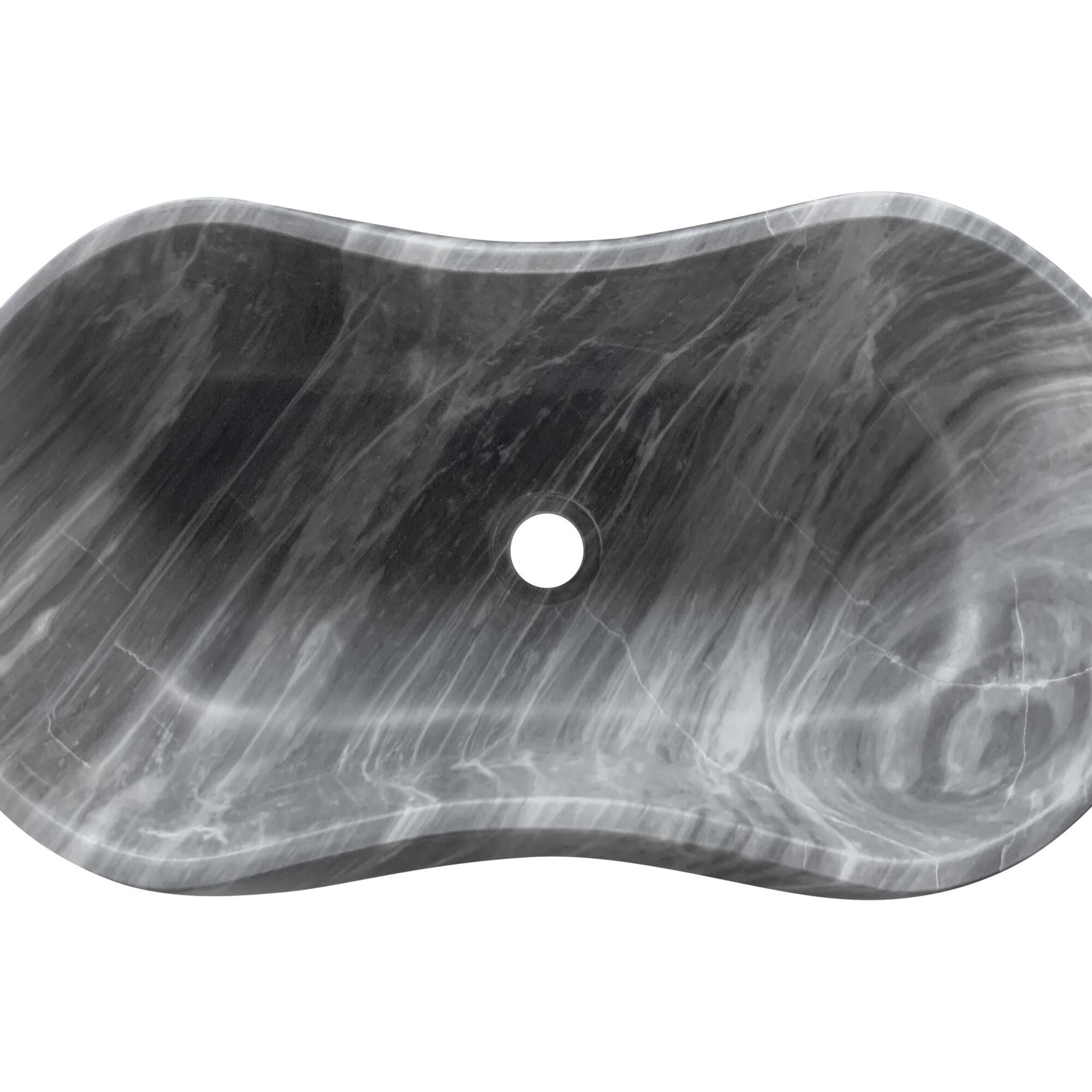 Alt View 9. ELEMENT ACE - Natural Gray Marble Bathroom Vessel Sink with Semi-Polished Surface and Wavy Silhouette Design - Gray.