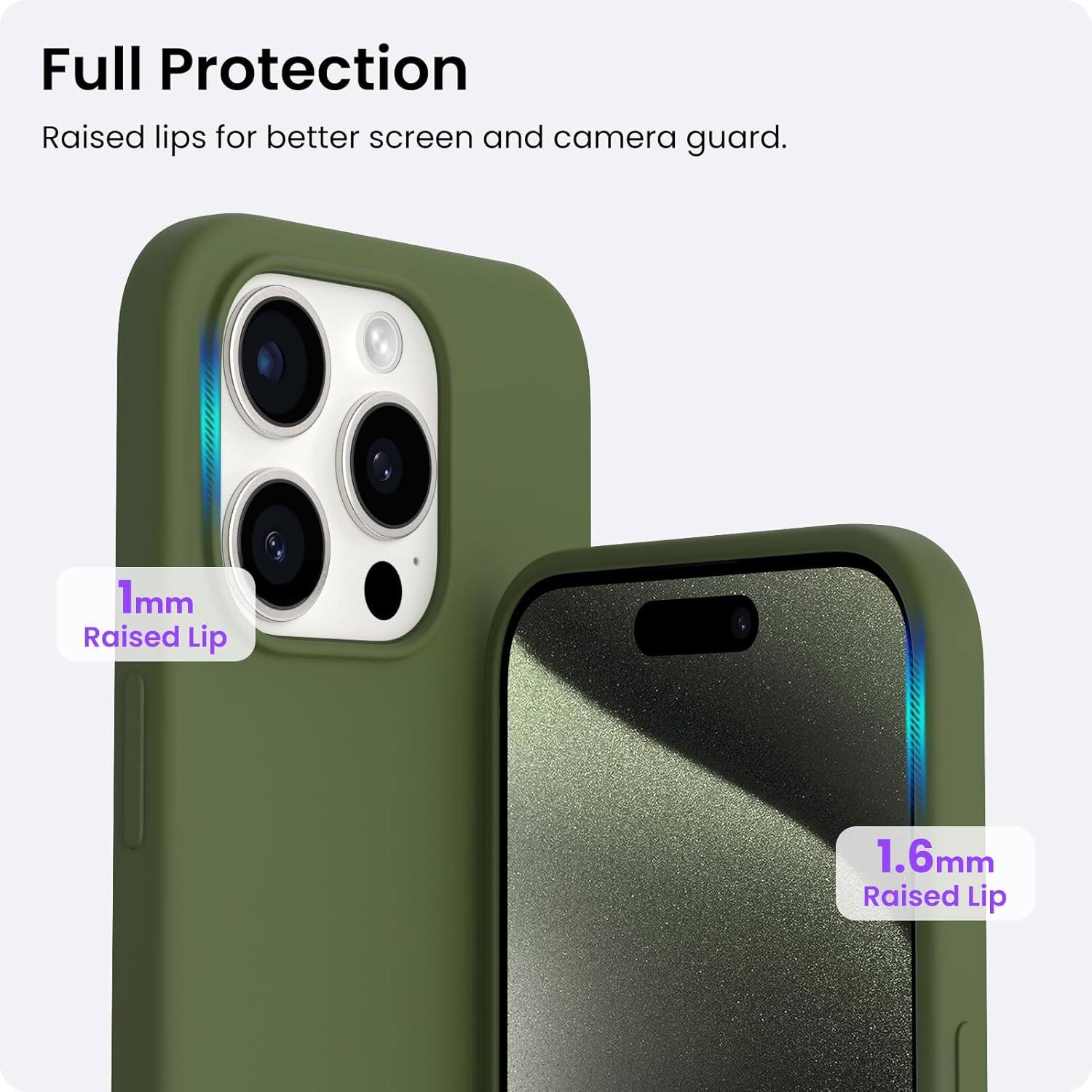 Full Protection Raised lips for better screen and camera guard. 1mm Raised Lip 1.6mm Raised Lip