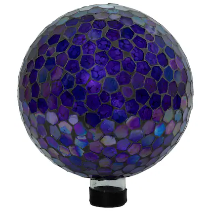 Front. Sunnydaze - Crackled Glass Mosaic Gazing Globe - 10 in - Iridescent Purple.