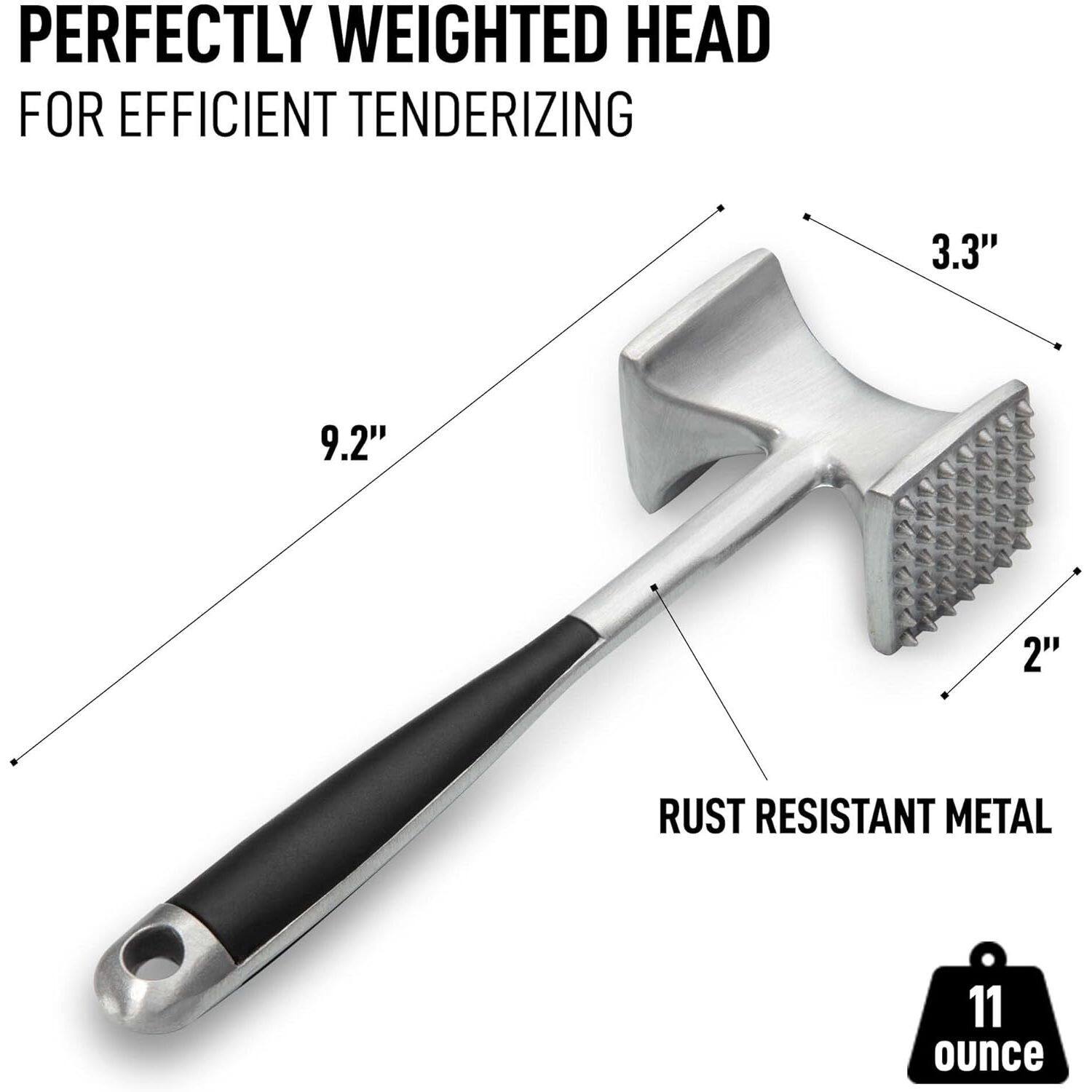 PERFECTLY WEIGHTED HEAD FOR EFFICIENT TENDERIZING, 3.3", 9.2", 2", RUST RESISTANT METAL, 11 ounce