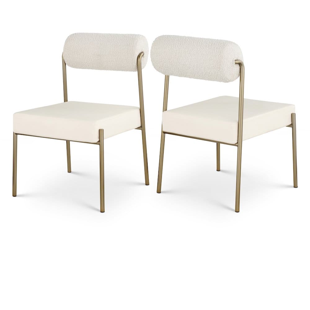 Meridian Furniture - Carly Cream Vegan Leather Seat / Boucle Fabric Back Dining Chair, Set of 2 - Beige