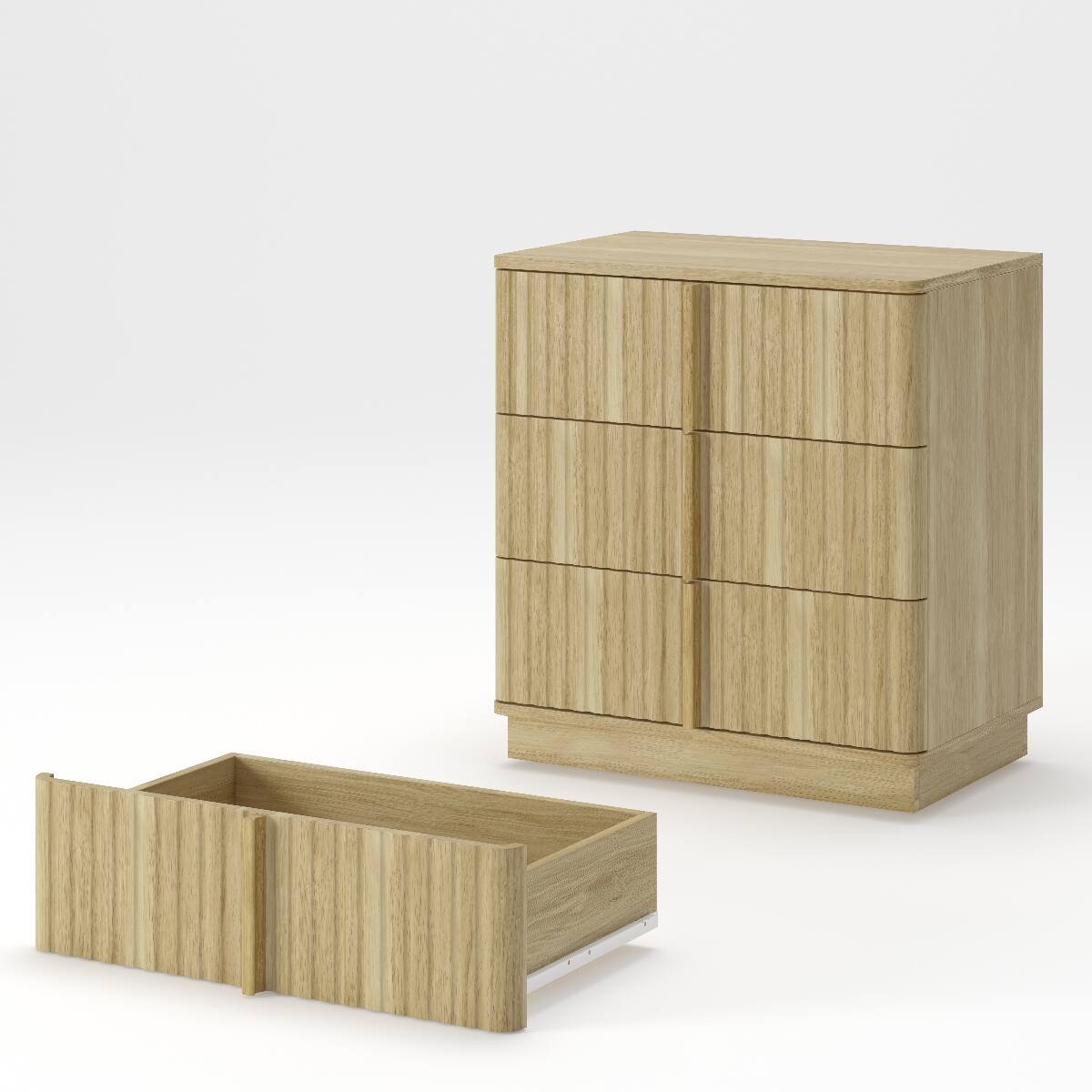 Alt View 2. Loheer - Loheer Three Drawer Nightstand Set of Two Natural MDF Vertical Stripe Bedroom Furniture - Natural.