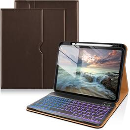 DTTO - Detachable Backlit Keyboard Case for iPad 11th/10th Gen (2025/2022) - Leather Cover w/ Pencil Holder & Pocket - Dark Brown