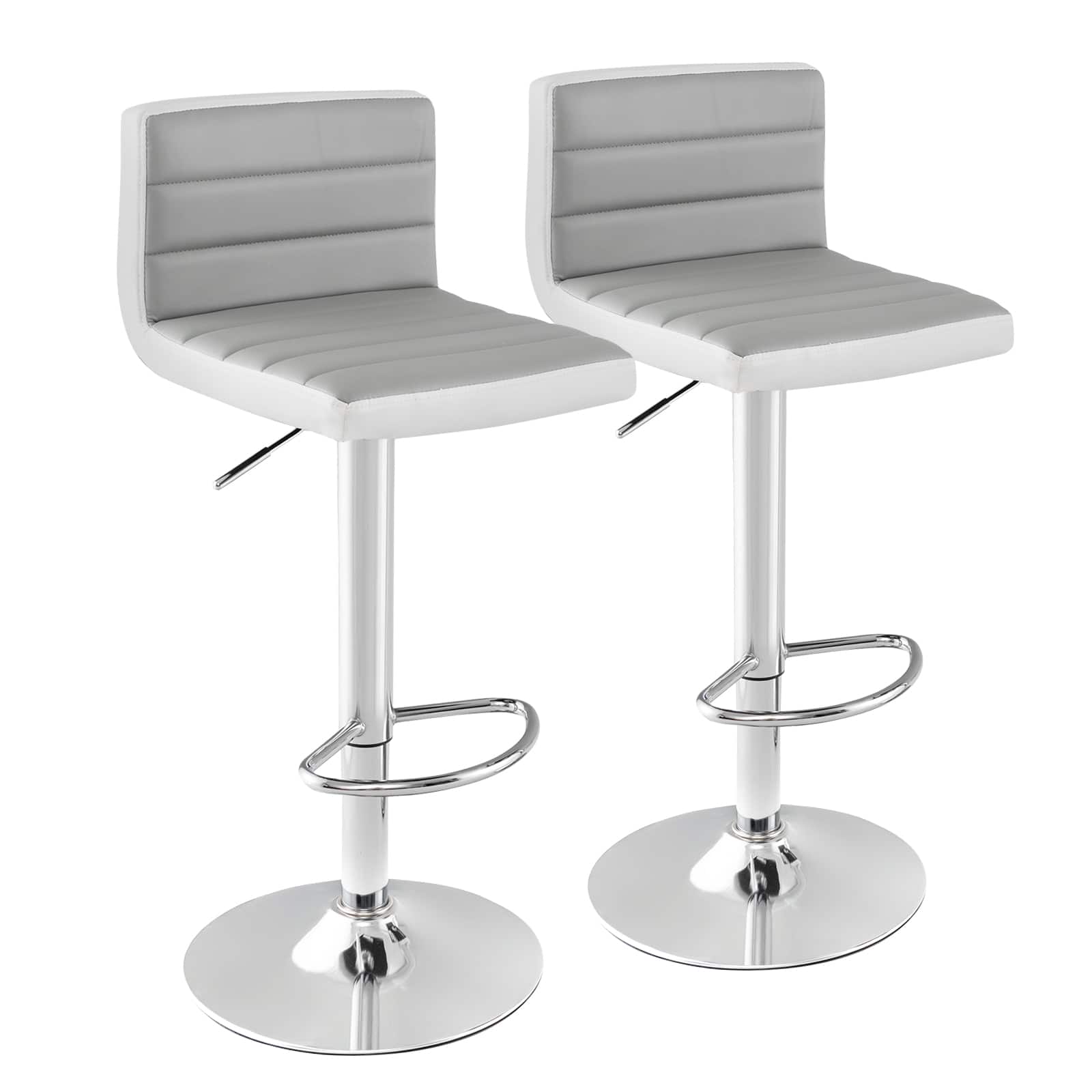 Ecooso - Set of 2 Adjustable Height Bar Stools with PU Leather Seat, Modern Design for Kitchen or Dining - Gray + white