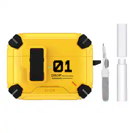 Dteck - Case for AirPods Pro 3 with Carabiner and Cleaning pen, Slim Rugged Shockproof Protective Cover Built-in Stand - Yellow