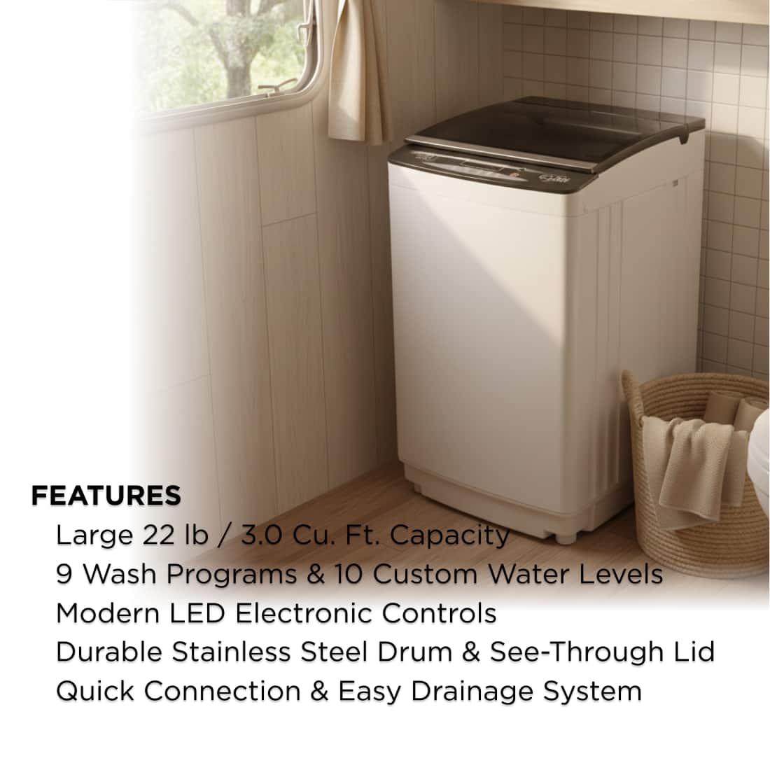 Golden 22 lb/3.0 Cu. Ft. Compact Portable Top Load Washer White