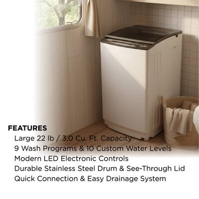 Golden 22 lb/3.0 Cu. Ft. Compact Portable Top Load Washer White Golden 22 lb/3.0 Cu. Ft. Compact Portable Top Load Washer White