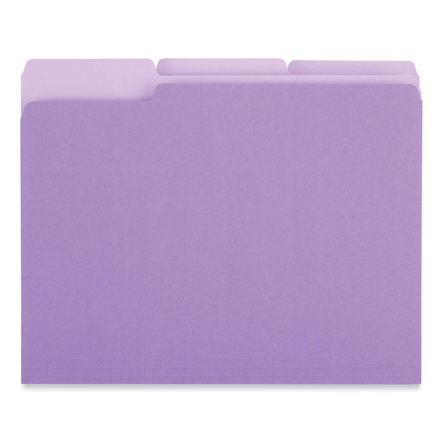 Left. Universal - Interior File Folders, 1/3-Cut Tabs: Assorted, Letter Size, 11-pt Stock, Violet, 100/Box.