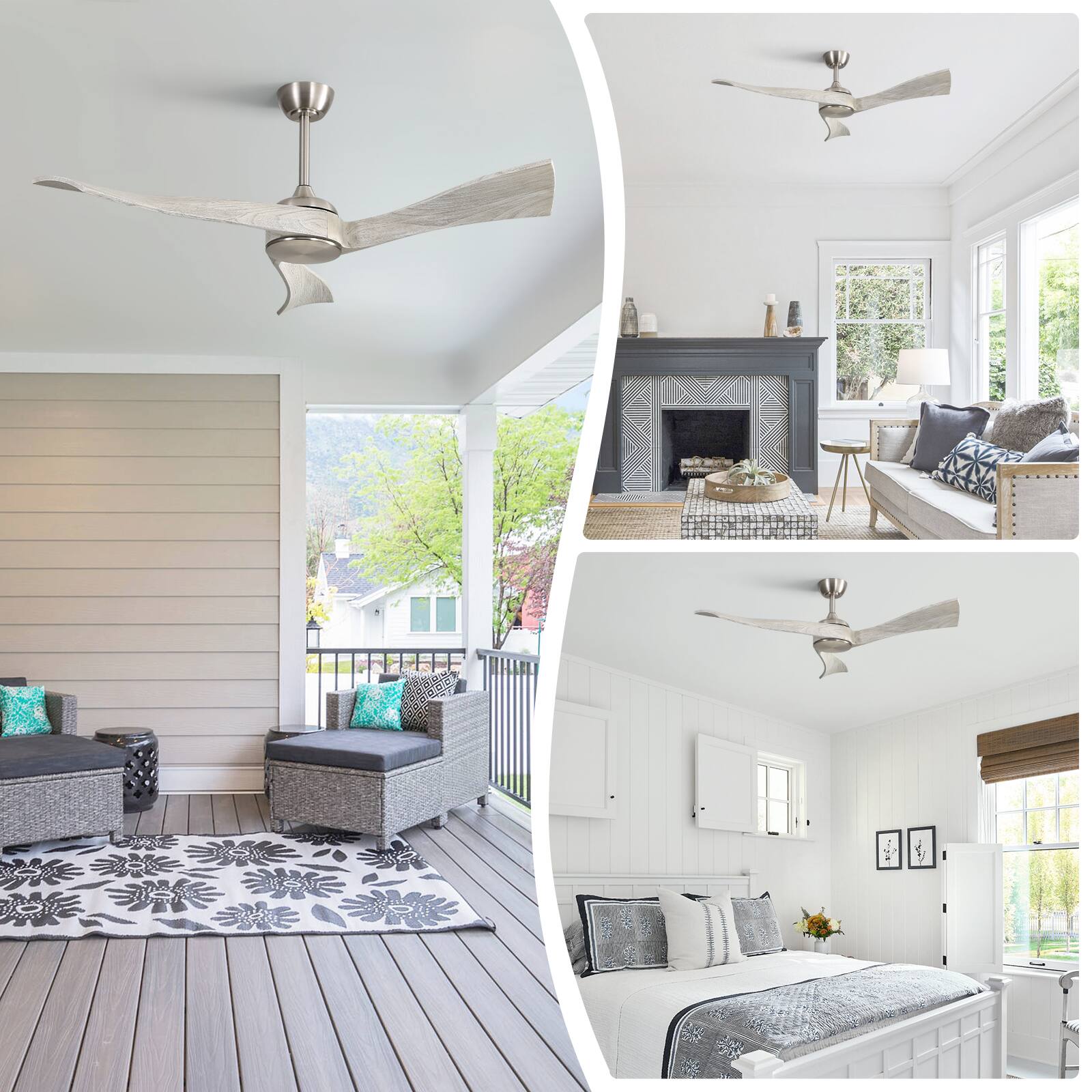 Alt View 4. Sofucor - 52 Inch Wood Ceiling Fans No Lights Indoor/Outdoor Ceiling Fan with Remote Control Quiet for Patios Porch Farmhouse - Nickel-Grey Wood.
