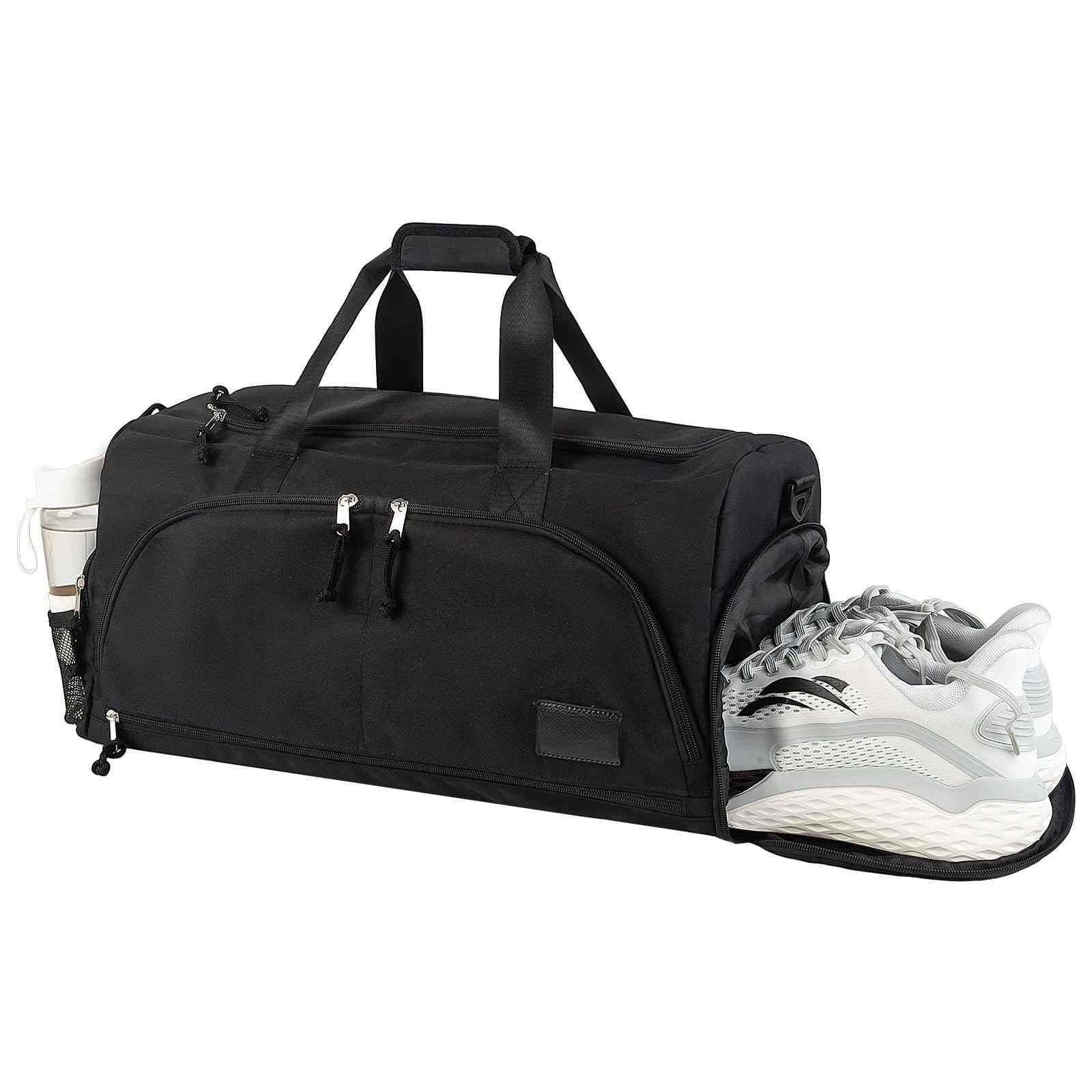 Front. Cozy Serene - Gym Bag For Men Women With Shoes Compartment And Wet Pocket Convertible Duffle Backpack Waterproof Sports Duffel - Black-1.