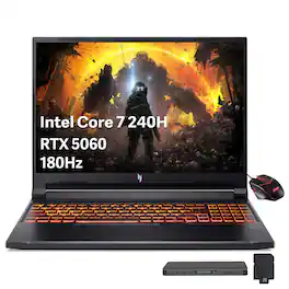 Acer - Nitro 16" WUXGA Gaming Laptop,Intel Core 7 240H,16GB DDR5,512GB SSD+1TB Dock Set,GeForce RTX 5060,Win 11 - Black