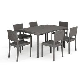 Martha Stewart - Bedford 7pc Outdoor Rattan Wicker Patio Dining Set with 6 Stack Chairs and 62" Table - Gray