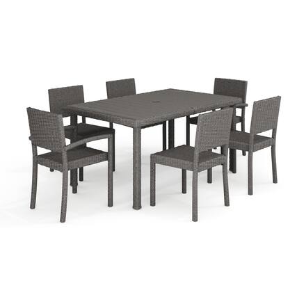 Front. Martha Stewart - Bedford 7pc Outdoor Rattan Wicker Patio Dining Set with 6 Stack Chairs and 62" Table - Gray.