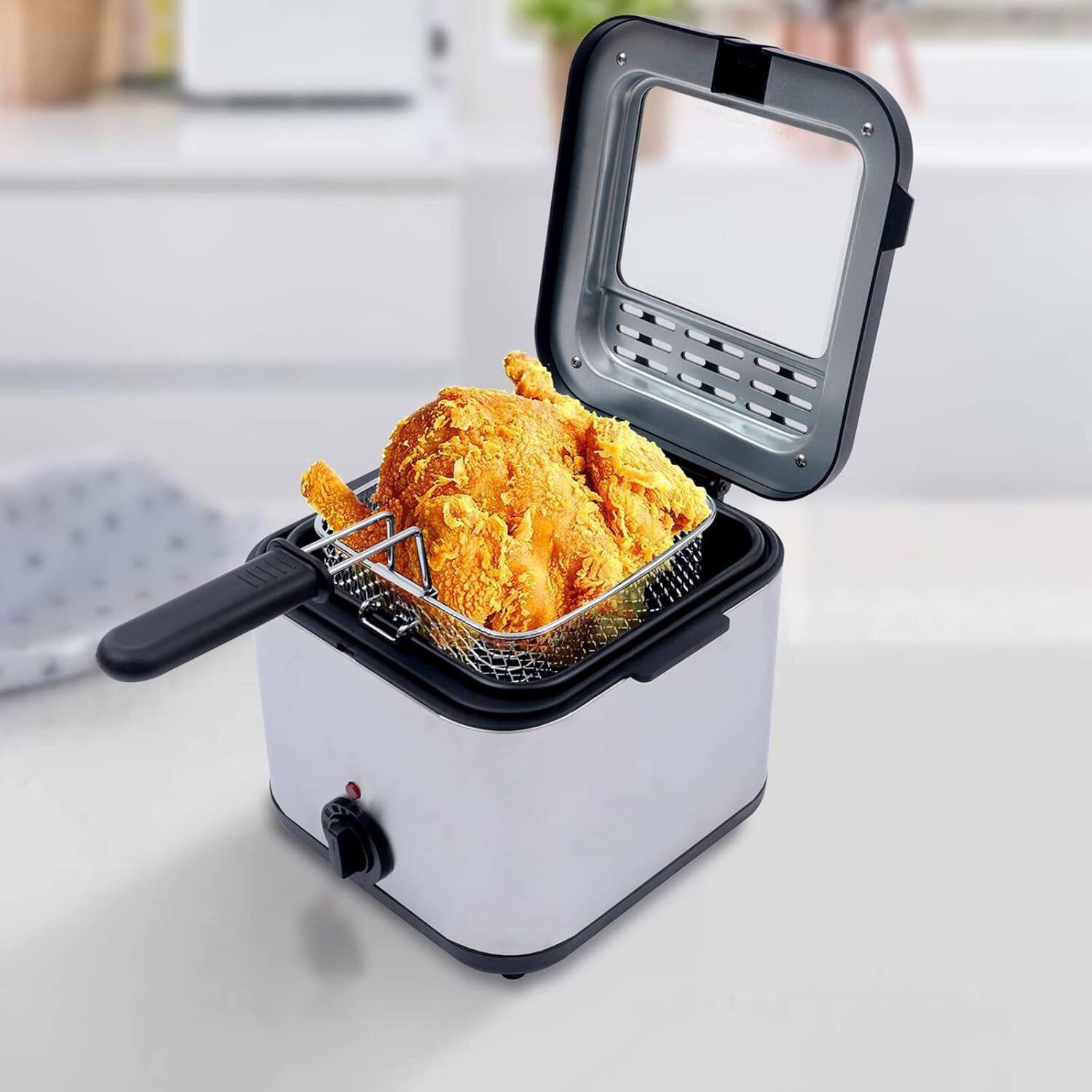 Back. Stock Preferred - Compact 2.5L Electric Deep Fryer with Basket 1000W Stainless Steel - White + Black.