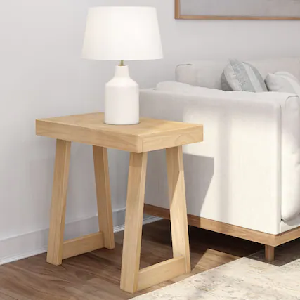 Front. Plank+Beam - Classic Rectangular Side Table (25in x 15in / 630mm x 375mm), Blonde Wirebrush - Blonde Wirebrush.
