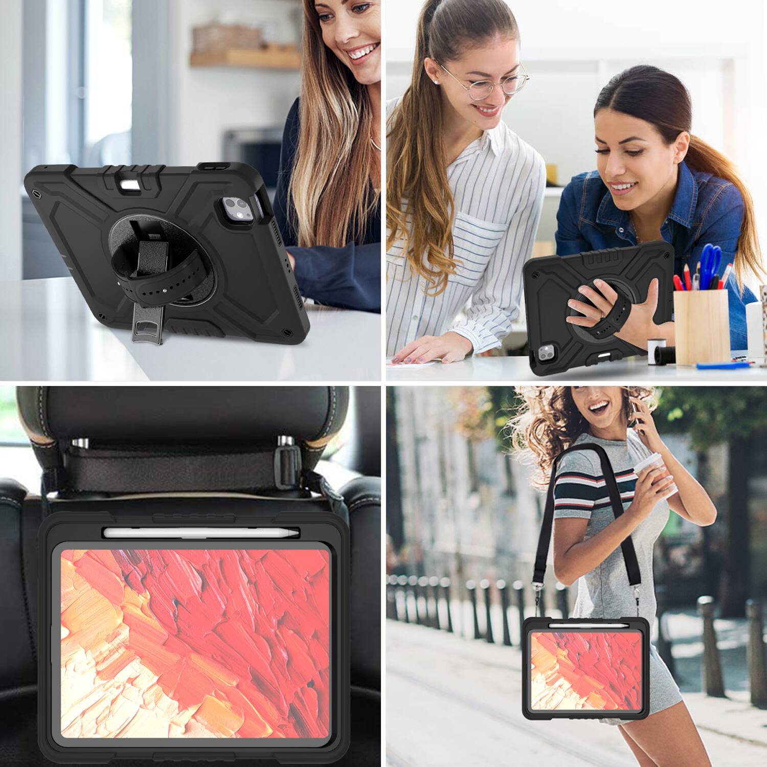 Alt View 8. Dteck - for Apple iPad Pro (M5) 11" 2025/Pro (M4)2024 Rugged Case Bulit-in Pen Holder,Shockproof Stand Cover with Shoulder Strap - Black.