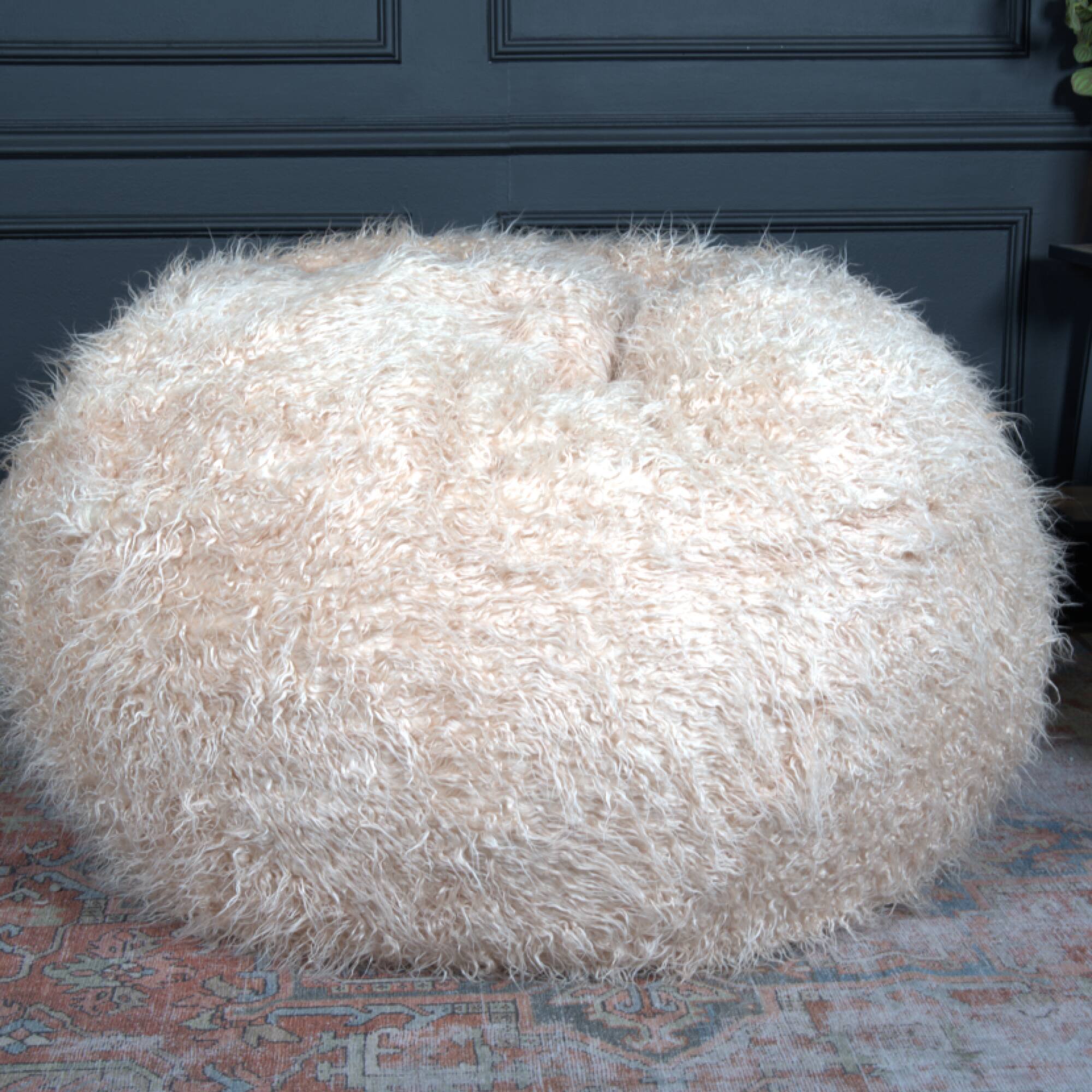 Left. GOODSILO - Luxurious Faux Fur Bean Bag Chair with Removable Cover for Ultimate Comfort and Style - taupe.