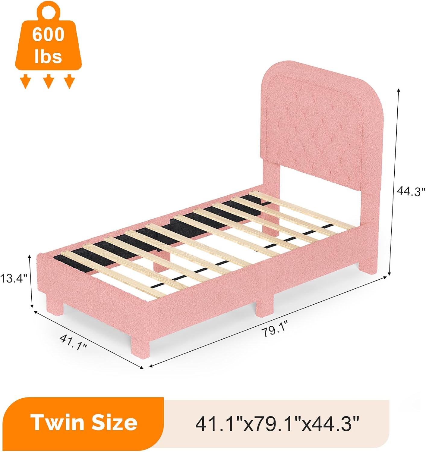 600 lbs  
44.3"  
13.4"  
41.1"  
79.1"  
Twin Size  
41.1"x79.1"x44.3"