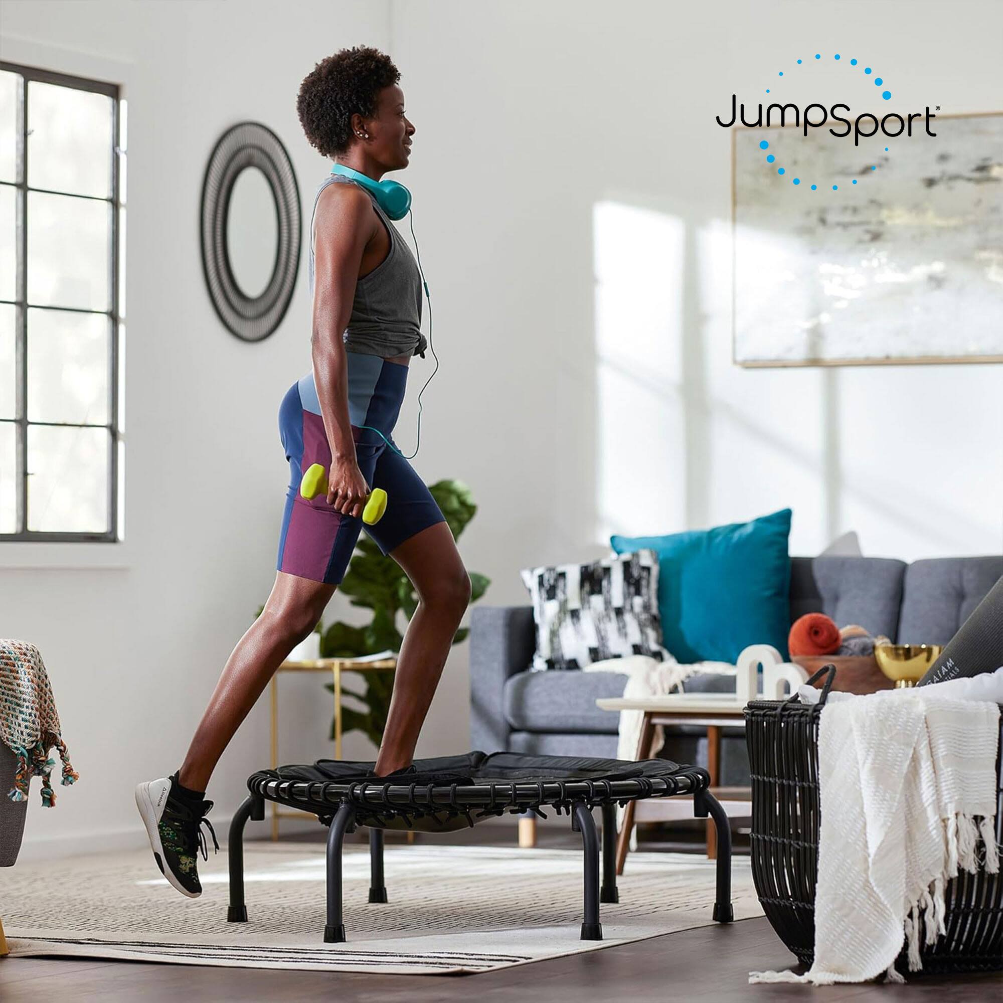 Alt View 4. JumpSport - JumpSport 250 Workout Rebounder for Adults, 39" Mini Fitness Trampoline, Black - Matte Black.