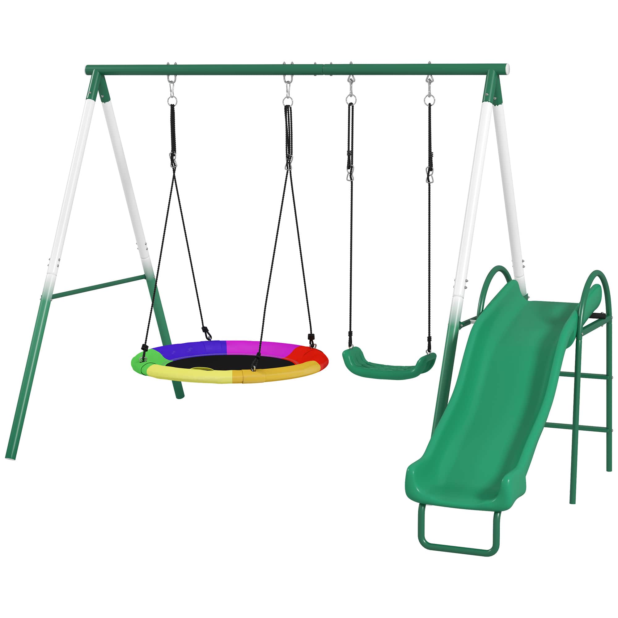 HONGGE - Kids Outdoor Swing Set with Saucer Swing Classic Seat and Five Foot Slide for Backyard Play