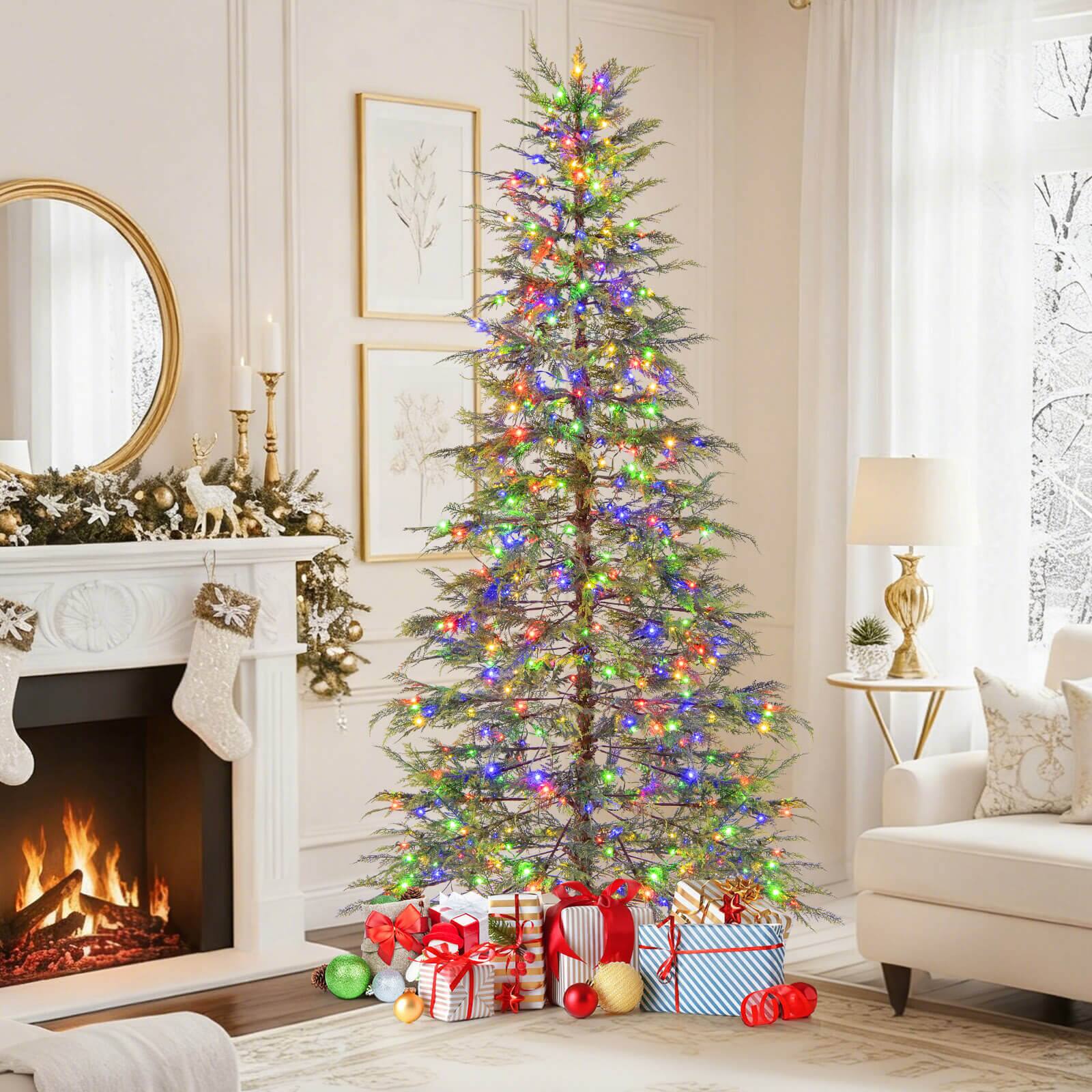 Alt View 3. Costway - Costway 7.5 FT Pre-Lit Artificial Christmas Tree with 725 Branch Tips 500 Lights 8 Modes - Green.