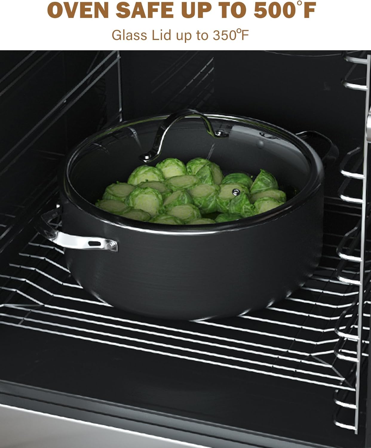 OVEN SAFE UP TO 500°F  
Glass Lid up to 350°F
