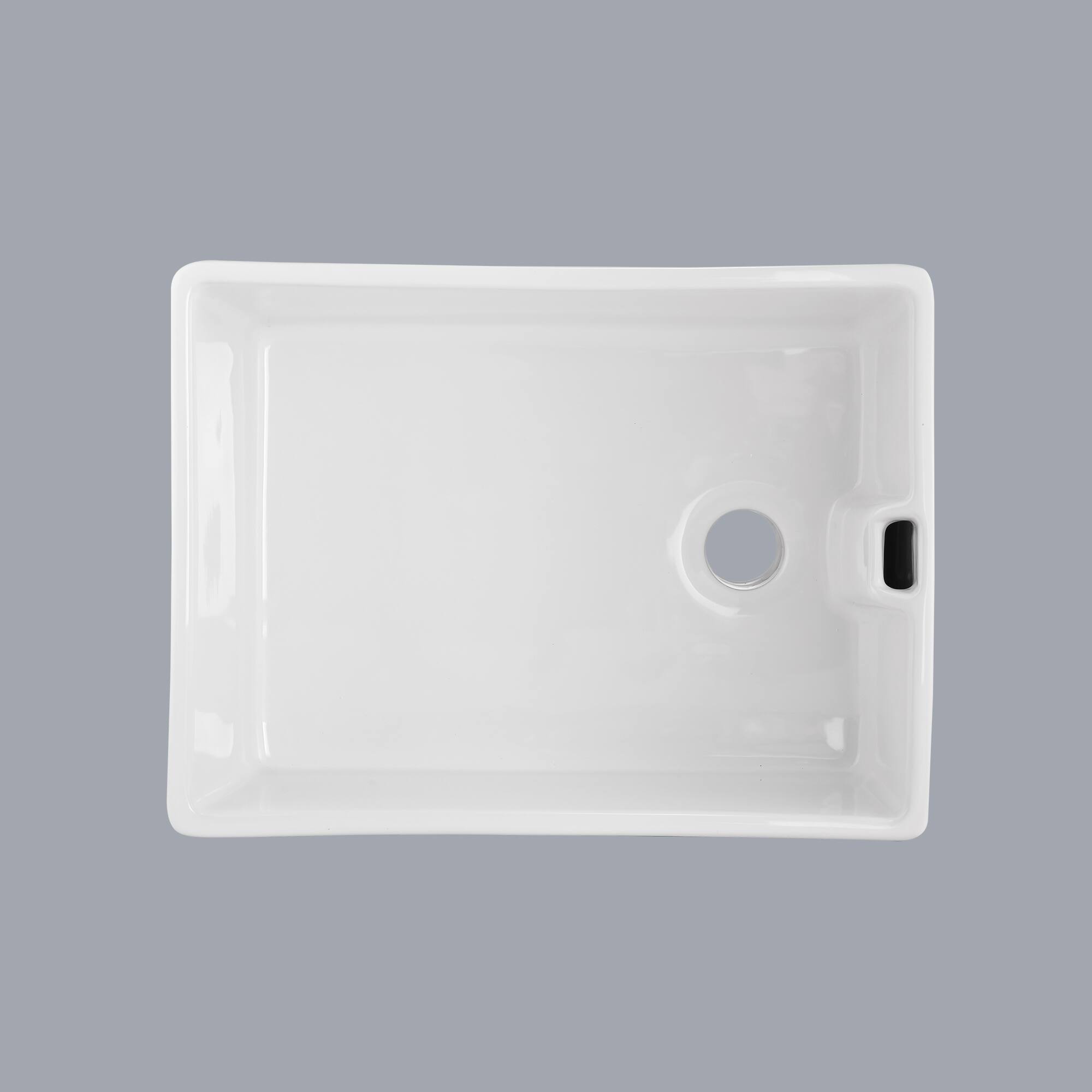 Left. TinyHomie - 24x18 Inch White Ceramic Single Bowl Kitchen Sink - White.