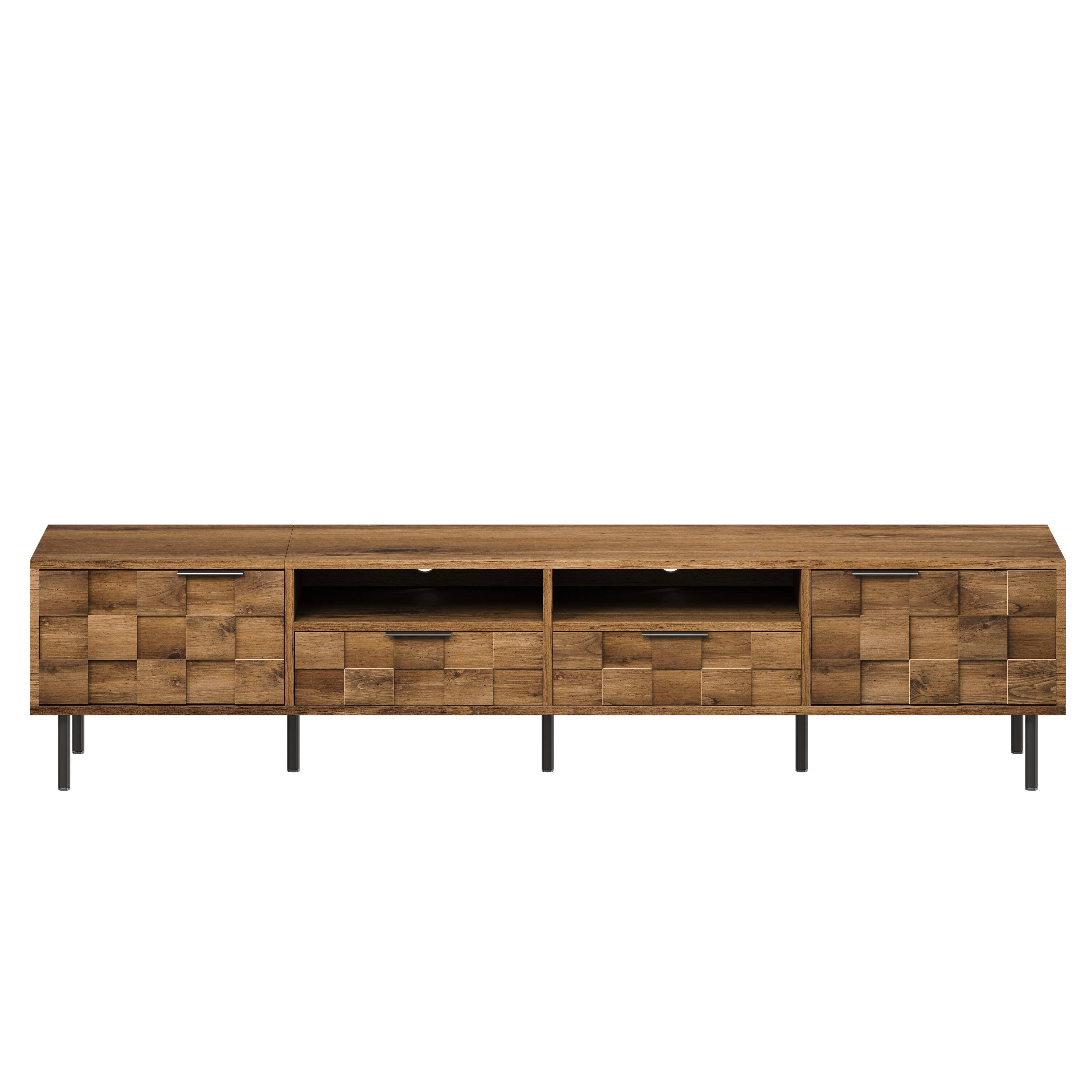 Back. Whisen - Mid Century TV Stand Media Console for TVs up to 85", with 2 Drawers and Storage for Living room,Home Theatre - Natural.