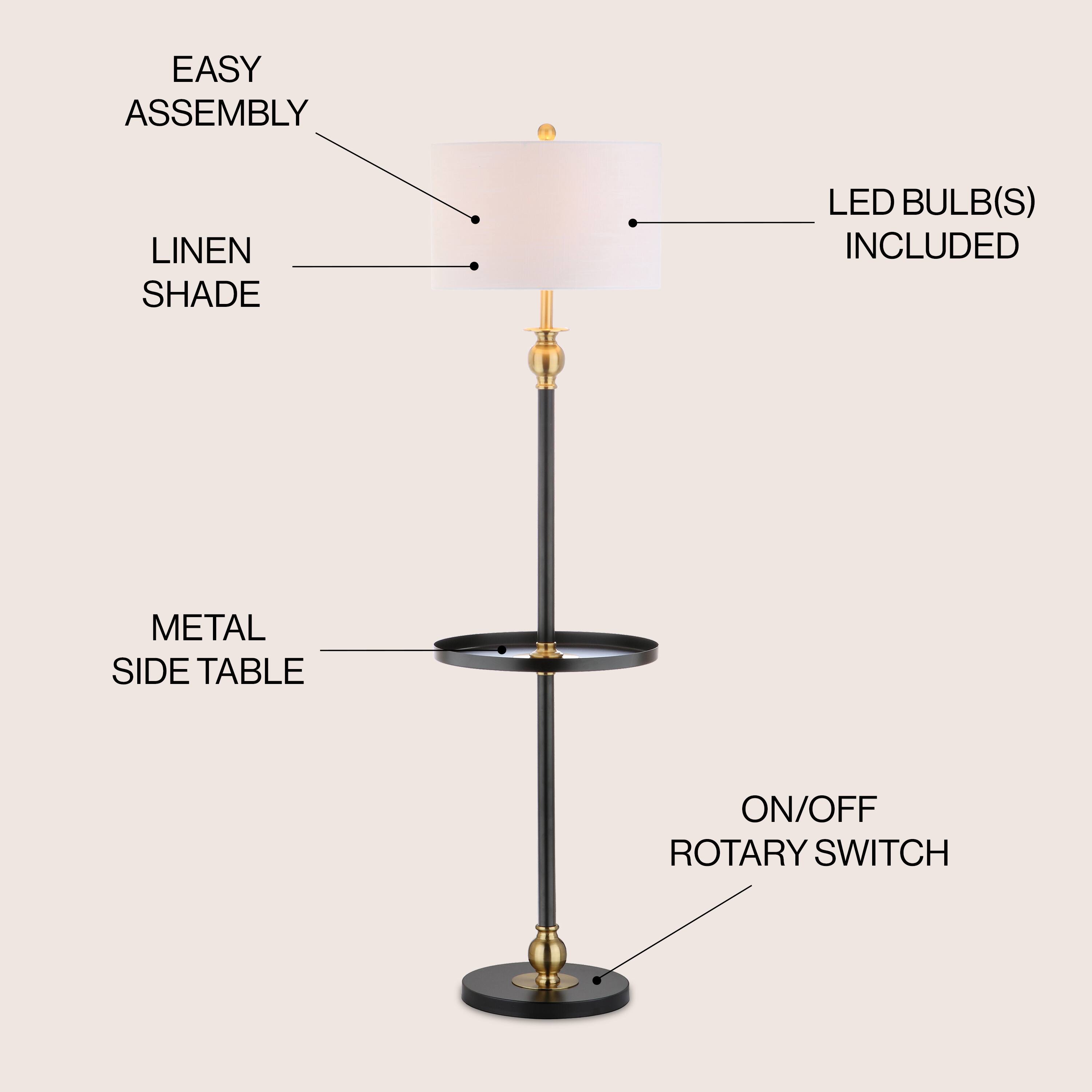 EASY ASSEMBLY  
LINEN SHADE  
LED BULB(S) INCLUDED  
METAL SIDE TABLE  
ON/OFF ROTARY SWITCH