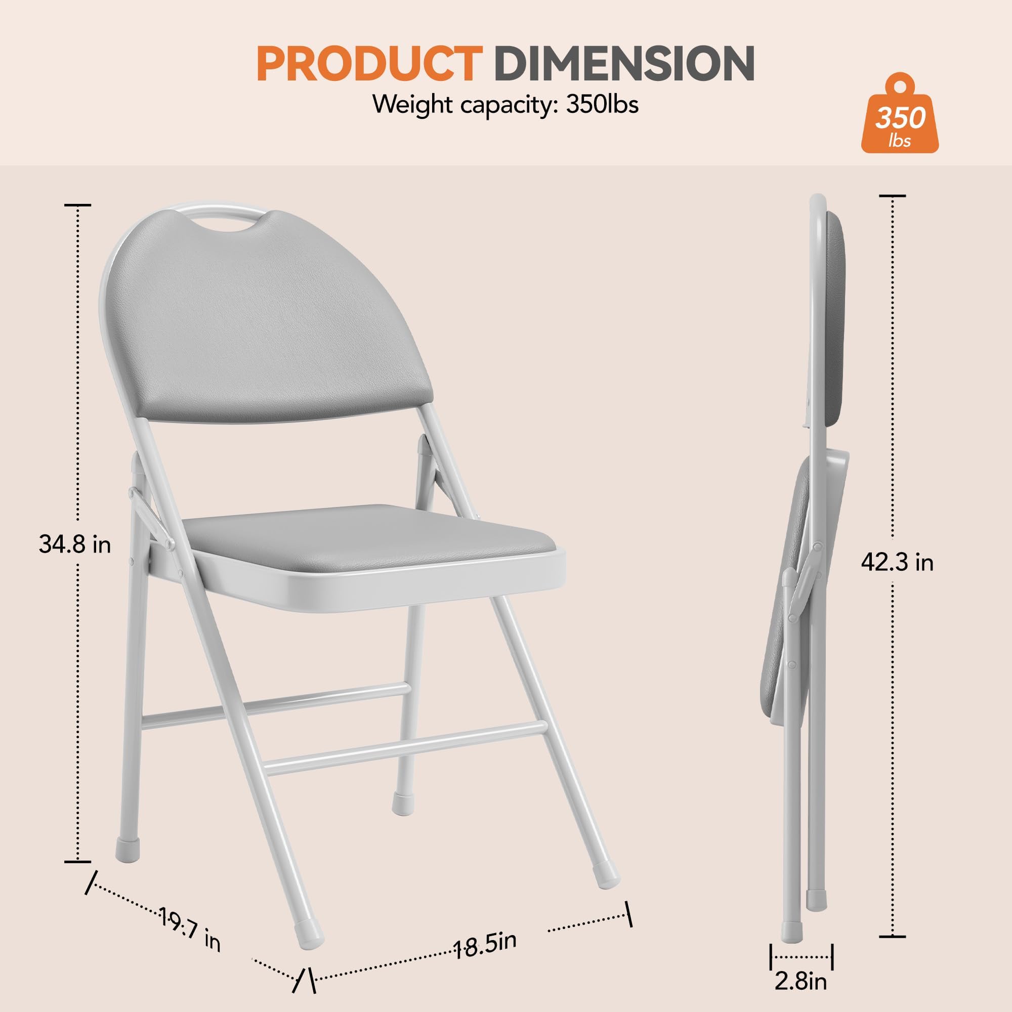 PRODUCT DIMENSION  
Weight capacity: 350lbs  

350 lbs  

34.8 in  
42.3 in  
19.7 in  
18.5 in  
2.8 in