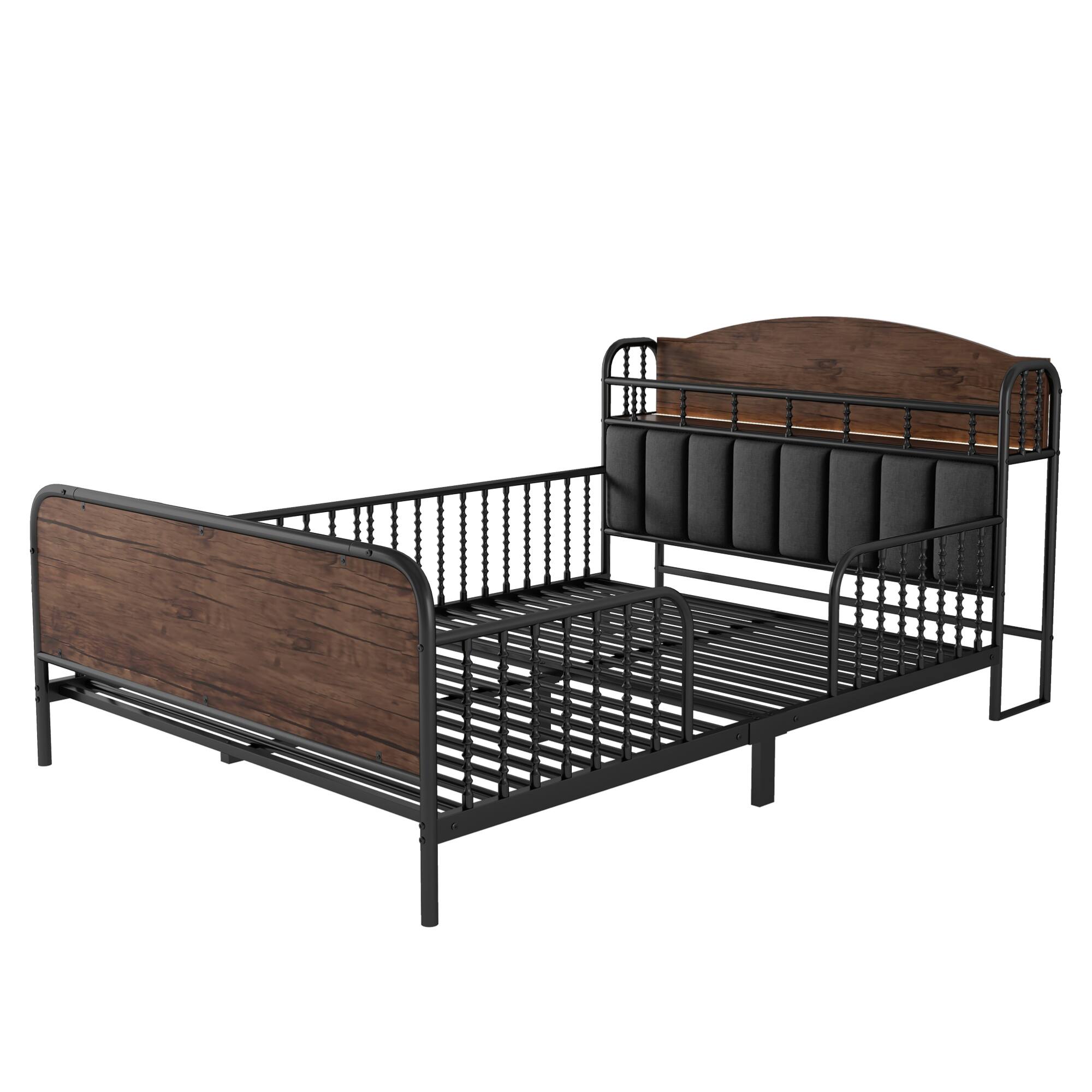 Alt View 8. GOODSILO - Full Size Metal Platform Bed Frame with LED Lighting and Upholstered Storage Headboard - Black.