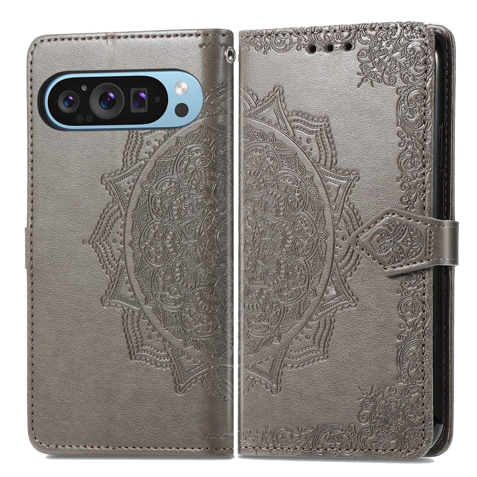 Dteck - Magnetic Embossed Case For Google Pixel 10 Pro/10, Shockproof Card Slots Stand PU Leather Flip Protective Cover - Gray price history on PriceWatchPro