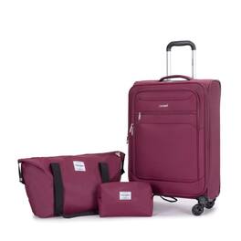 BreeBe - Softshell Suitcase Spinner Wheels Terylene Polyester Luggage Sets Carry On Suitcase Lightweight Durable - Wine Red
