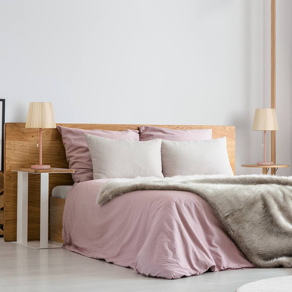Alt View 1. Oumilen - Pink Base Pleated Fabric Table Lamp with Pull Chain Switch, E26 Socket & UL Plug.