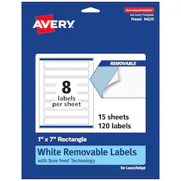 Avery - Removable Rectangle Labels, 1" x 7", 120ct - White