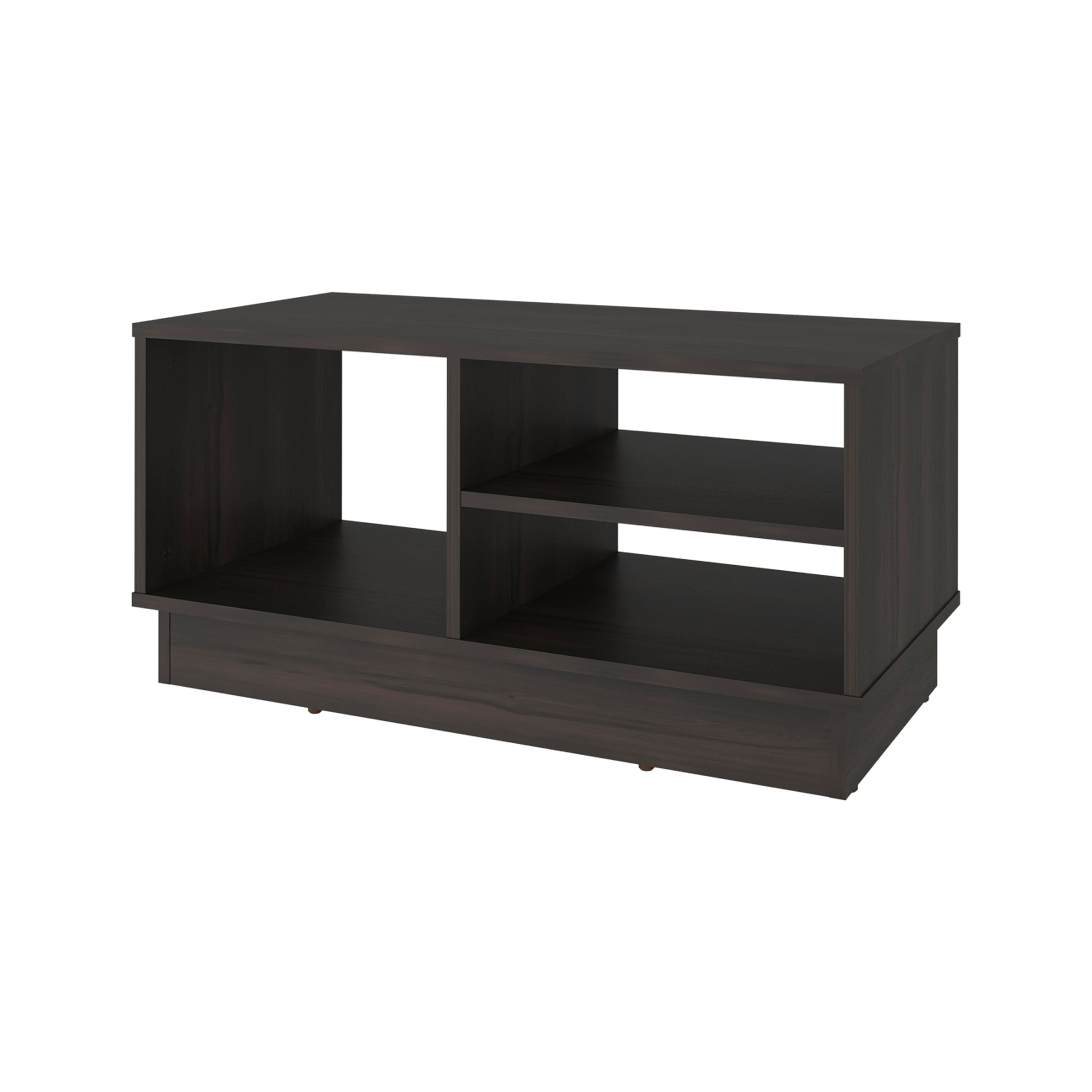 TuHome - Caoba Modern Coffee Table with Three Open Shelves Storage, Rectangular Accent Center Table fo - Brown