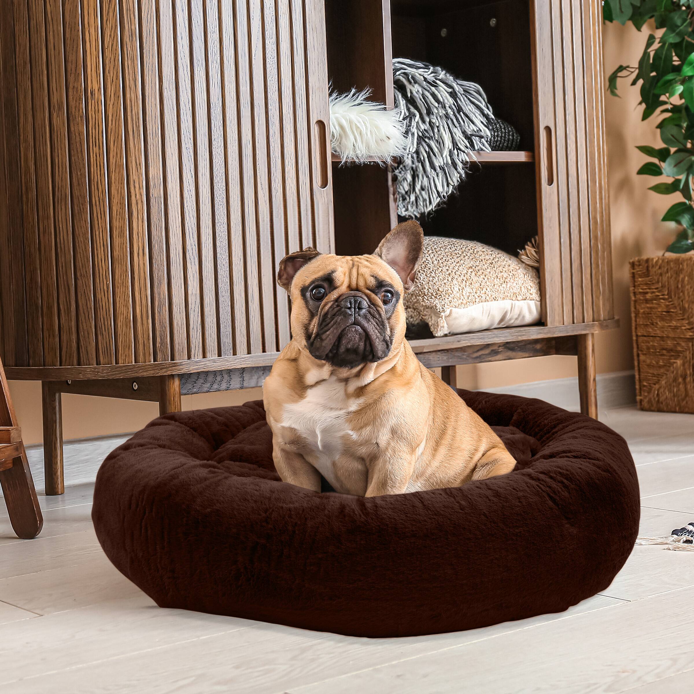 Alt View 1. PetMaker - 30in Donut Dog Bed for Medium Pets - DarkBrown.