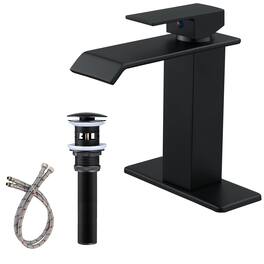 Waterfall Single Hole Single Handle Low Arc Bathroom Faucet with Pop up Drain Assembly