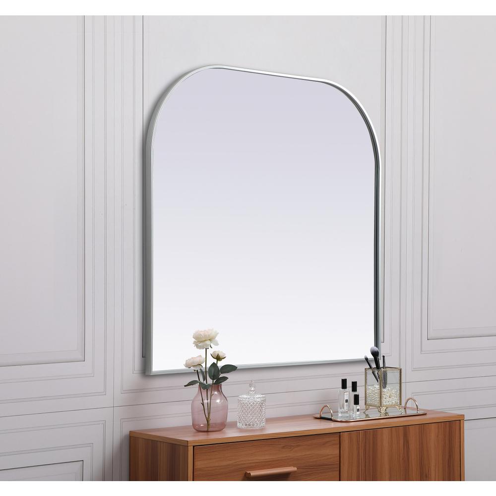 Alt View 2. Elegant Decor - Metal Frame Arch Mirror 40x38 Inch in Silver - Silver.