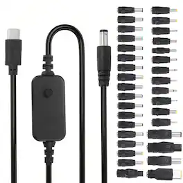 Unique Bargains - USB-C to DC PD Adapter w/34 Tips, 1.18m, 5-20V PD, Type-C to DC Power Cable for Routers/Laptop/Speaker - Black