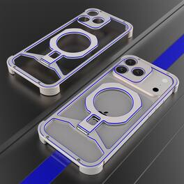 Dteck - Rugged Bumper Case for Apple iPhone 17 Pro Max with Ring Kickstand, Ultra-Thin Shockproof Magnetic Aluminum Frame Cover - Silverblue