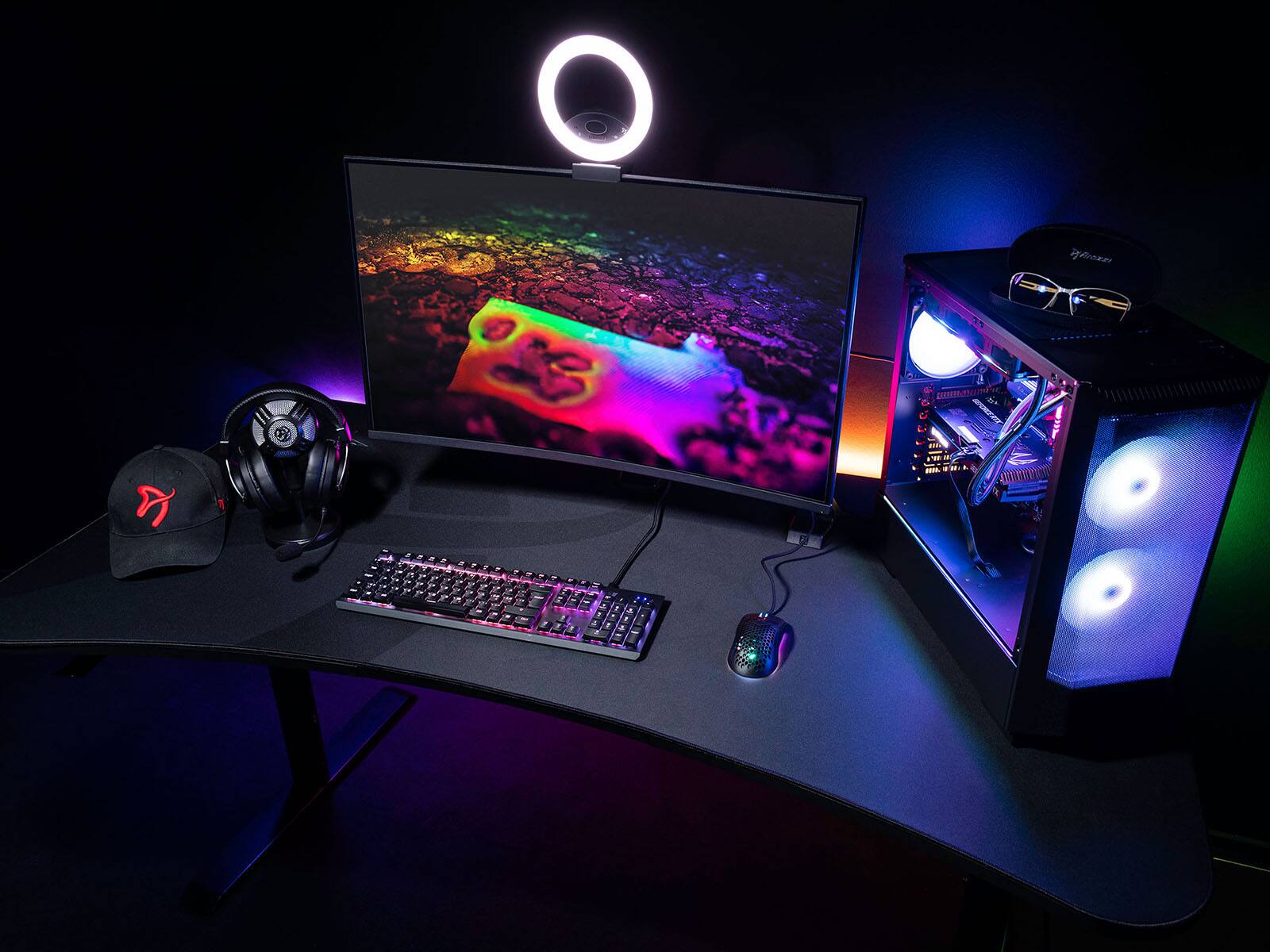 Alt View 17. Arozzi - Arena Ultrawide Curved Gaming Desk - Pure Black.