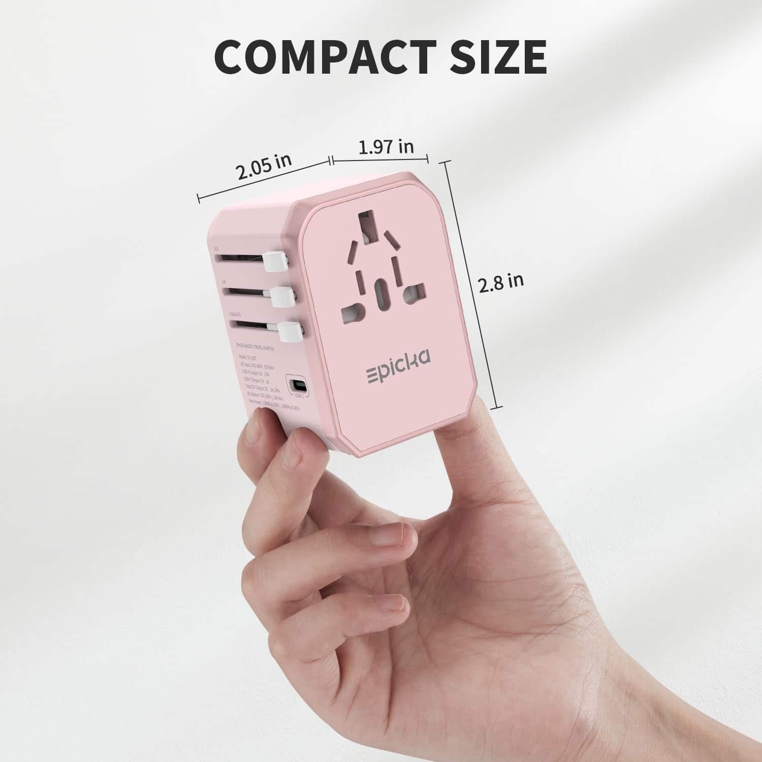 The text on the image reads "Compact Size 2.05 in 1.97 in 2.8 in -AL - ENTO - A - Epicka."