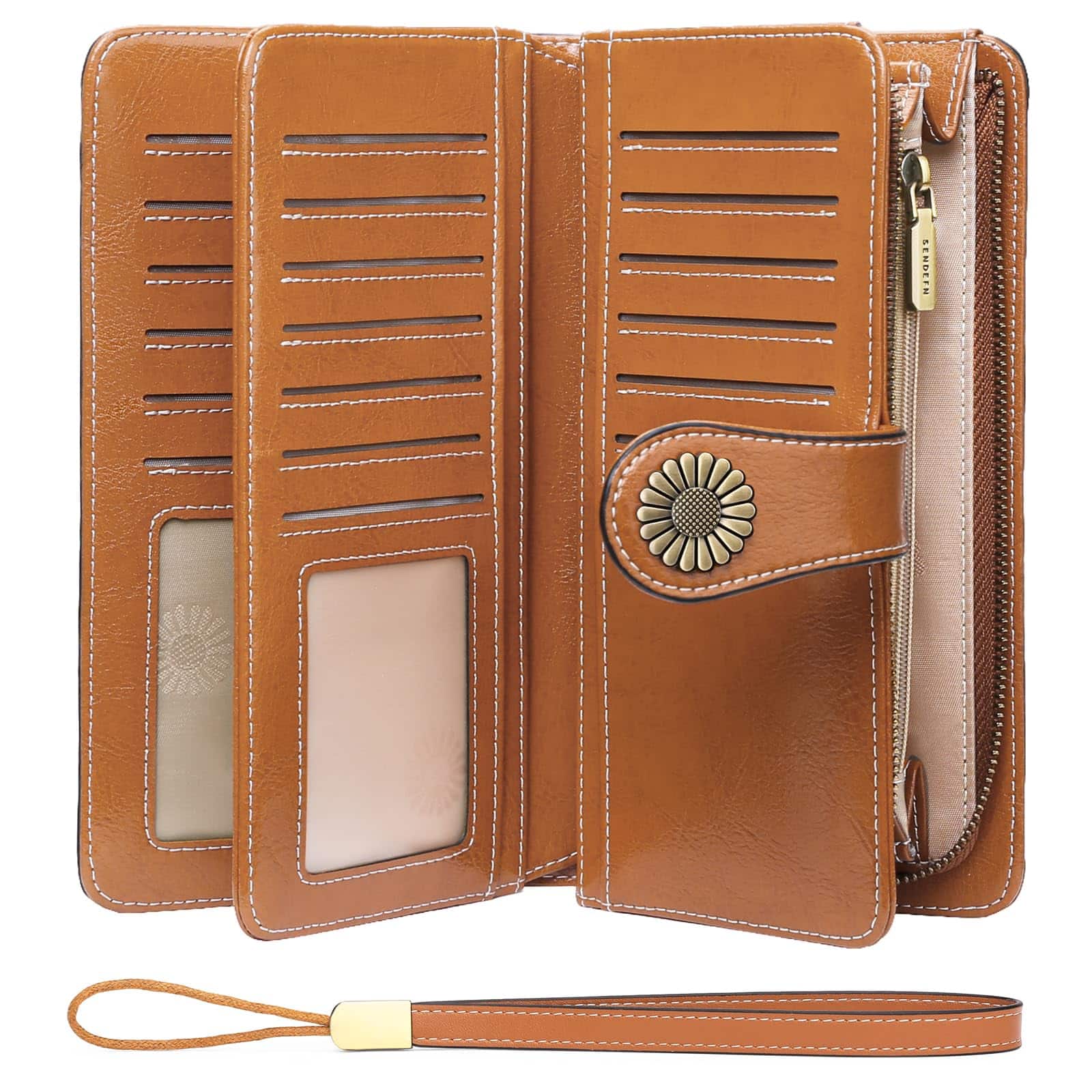 Jadie Link - Wallets Women Leather Credit Card Holder Rfid Blocking Large Capacity Wristlet Large Capacity womens wallet card slots - 1-Wax-Brown-1