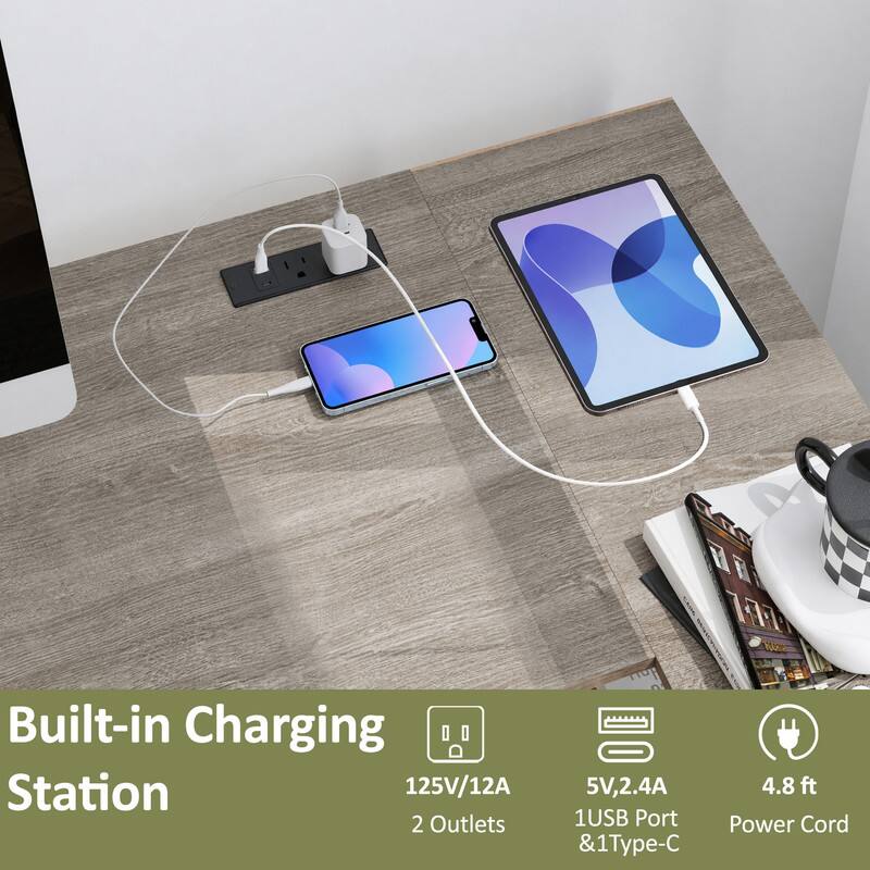 Built-in Charging Station  
125V/12A  
2 Outlets  
5V, 2.4A  
1USB Port & 1Type-C  
4.8 ft Power Cord