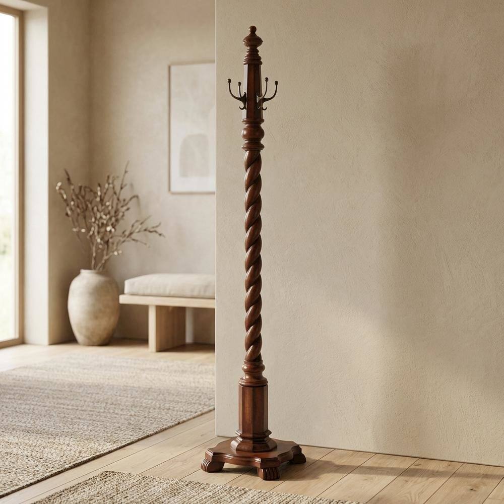 Alt View 4. Starlight Canyon Home - Traditional Wood Hall Tree Coat Rack Floor Stand with Hooks for Entryway - Dark Brown.
