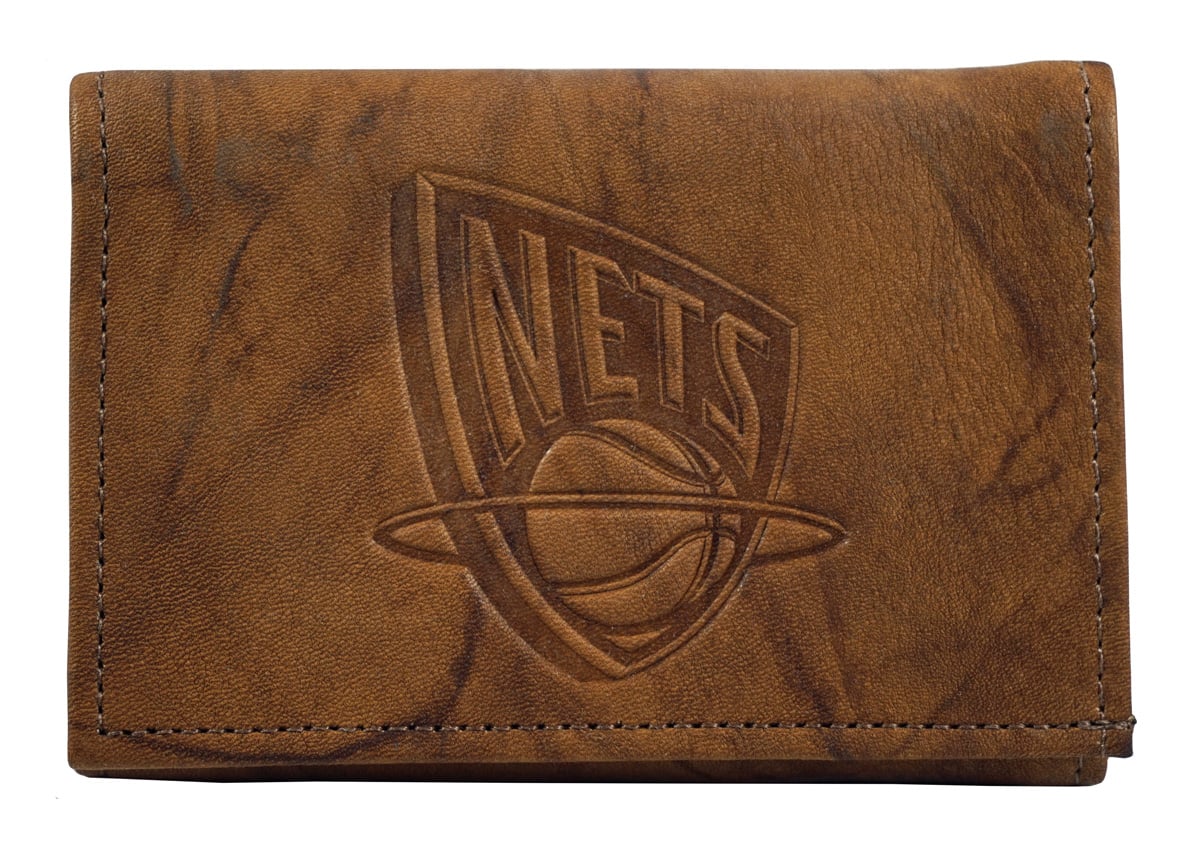 Rico Industries - New Jersey Nets Brown Leather Embossed Trifold Wallet - Multi