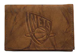Rico Industries - New Jersey Nets Brown Leather Embossed Trifold Wallet - Multi