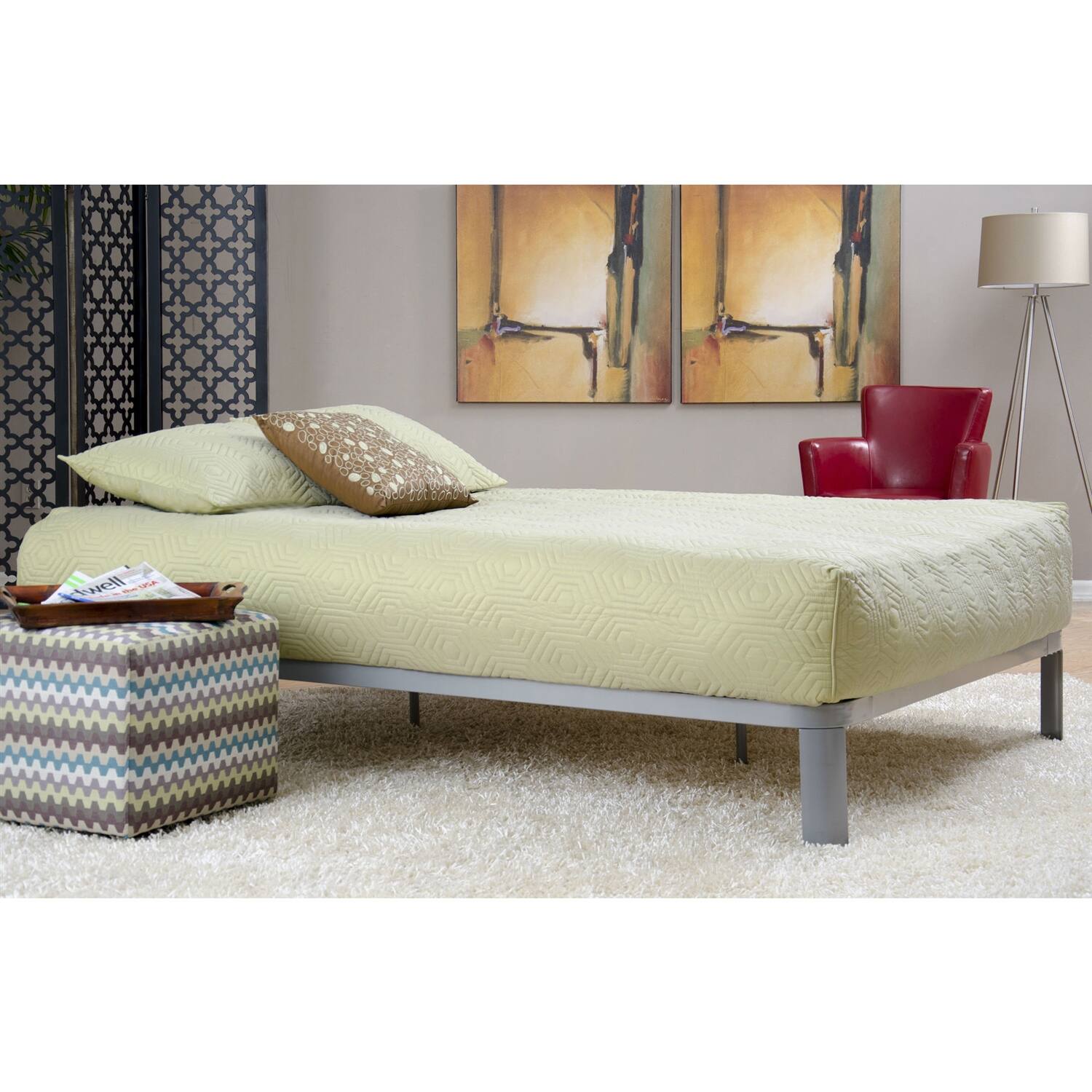 Left. Hivvago - Hivvago Twin size Luna Metal Platform Bed Frame with Wood Slats - Silver.