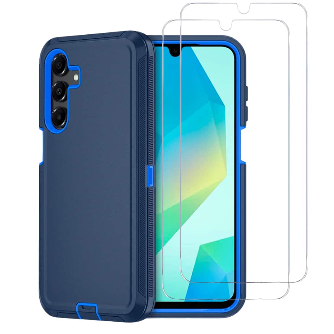 Front. Entronix - Entronix Heavy Duty Case Bundle for Samsung Galaxy A16 with 2 Clear Screen Protectors - Blue.